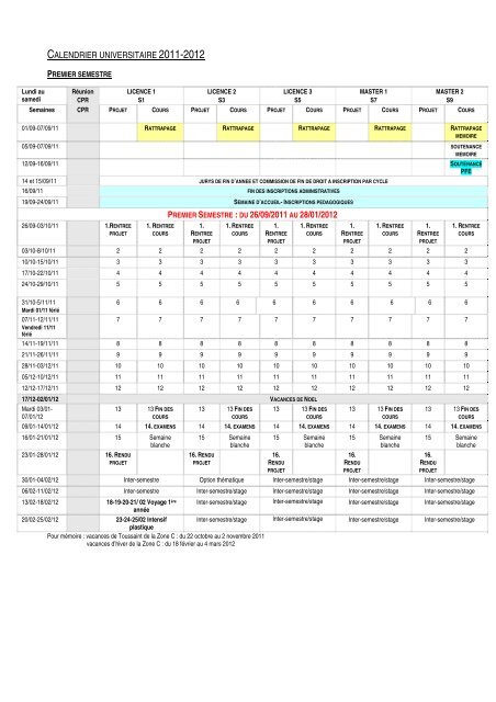 CALENDRIER UNIVERSITAIRE 2009-2010