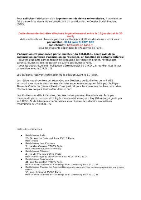 Guide du logement - Ecole Nationale SupÃ©rieure d'Architecture de ...