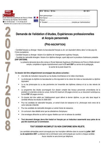 Demande de Validation d'Ã©tudes, ExpÃ©riences professionnelles et ...