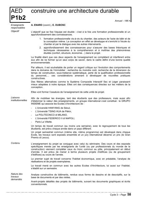 Programme d'enseignement - Ecole Nationale SupÃ©rieure d ...