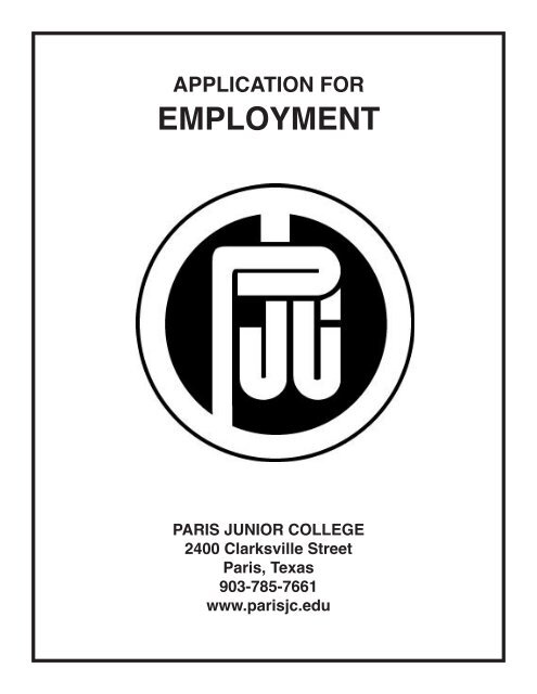 Download PJC's Application For Employment - Paris Junior College