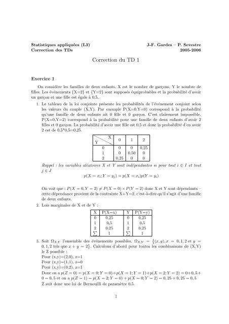 Correction du TD 1 - Paris School of Economics