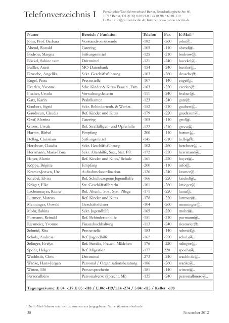 Telefonverzeichnis I Paritätischer Wohlfahrtsverband Berlin