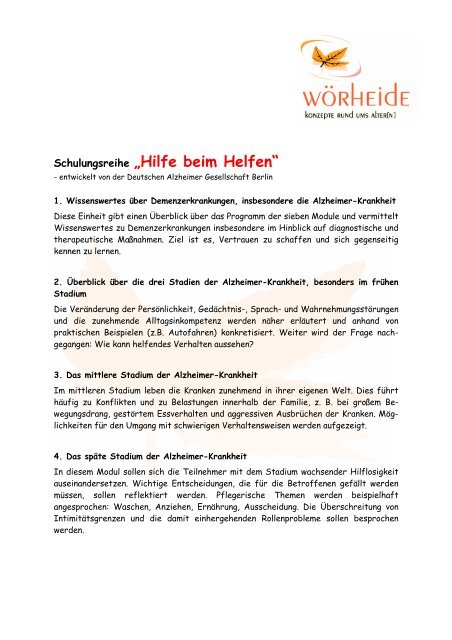 Seminarprogramm Hilfe beim Helfen ab 2009