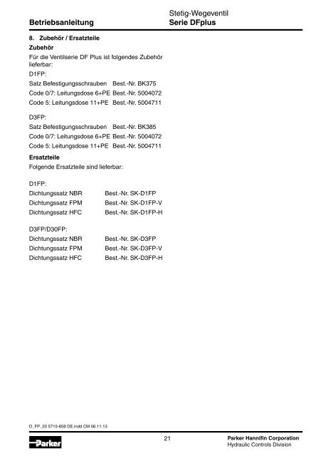 Stetig-Wegeventil Betriebsanleitung Serie DFplus - Parker