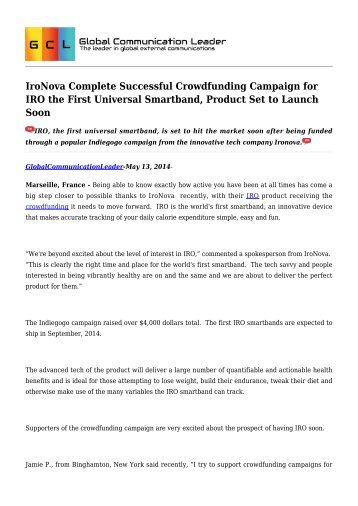 IroNova Complete Successful Crowdfunding Campaign for IRO the First Universal Smartband, Product Set to Launch Soon