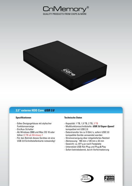 3,5â€œ externe HDD Core USB 3.0 - CnMemory
