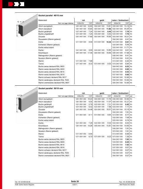 Sortiments- und Endverbraucherpreisliste - Stucky Holzprofilleisten AG