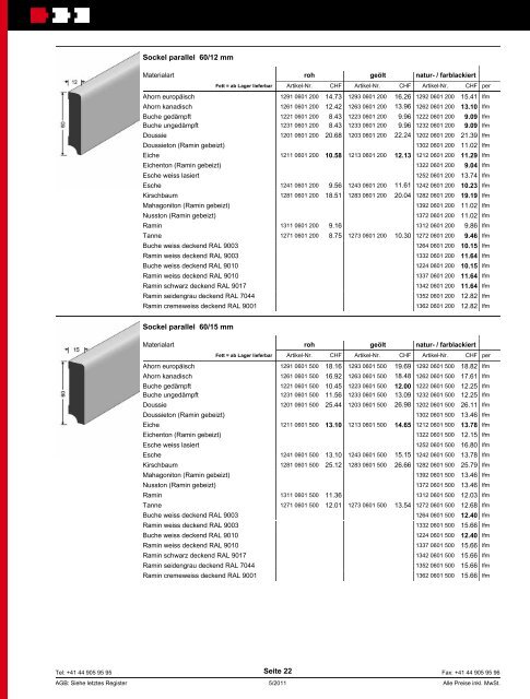 Sortiments- und Endverbraucherpreisliste - Stucky Holzprofilleisten AG