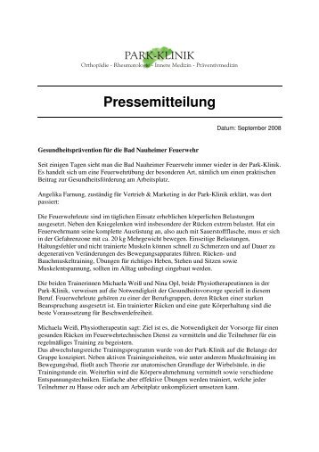 Pressemitteilung Feuerwehr2008 - Park-Klinik Bad Nauheim