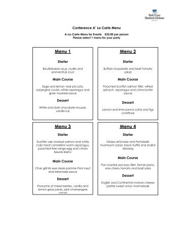 Menu 1 Menu 2 Menu 3 Menu 4 - Park Plaza Sherlock Holmes