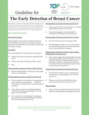 Guideline for The Early Detection of Breast Cancer - Toward ...