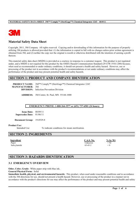 Material Safety Data Sheet SECTION 1 - Cardinal Health DFU/MSDS