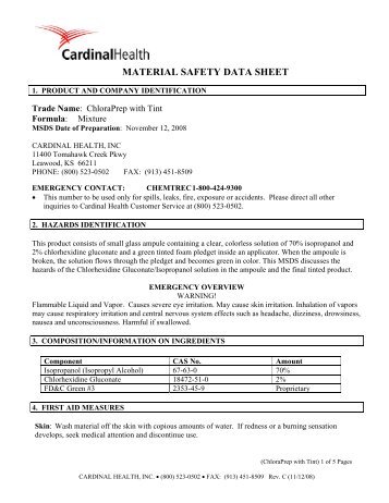 MATERIAL SAFETY DATA SHEET - Cardinal Health DFU/MSDS