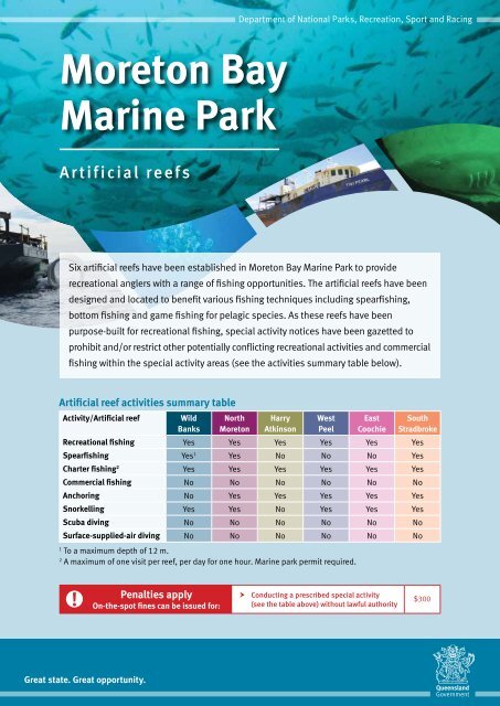 Moreton Bay Marine Park Artificial Reefs Brochure Department Of