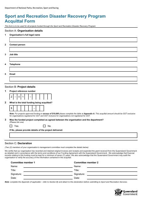 Financial Acquittal Form - Queensland Government