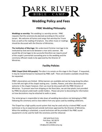 Wedding Rental Agreement & Policy - Park River Bible Camp