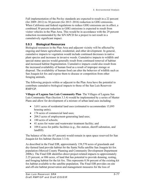 Draft EIS/EIR for the San Luis Reservoir SRA Resource ...