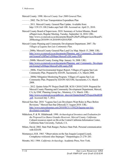 Draft EIS/EIR for the San Luis Reservoir SRA Resource ...