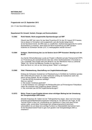 NATIONALRAT Herbstsession 2013 Fragestunde vom 23 ...