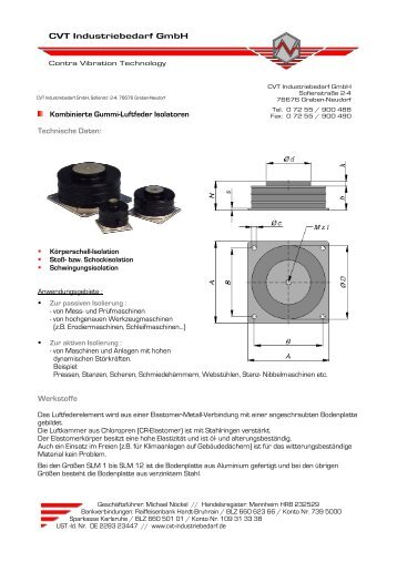 CVT Industriebedarf GmbH Kombinierte Gummi-Luftfeder Isolatoren ...