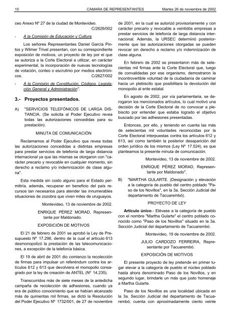 73Âº SesiÃ³n extraordinaria del 26 de noviembre ... - Poder Legislativo