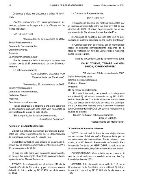 73Âº SesiÃ³n extraordinaria del 26 de noviembre ... - Poder Legislativo