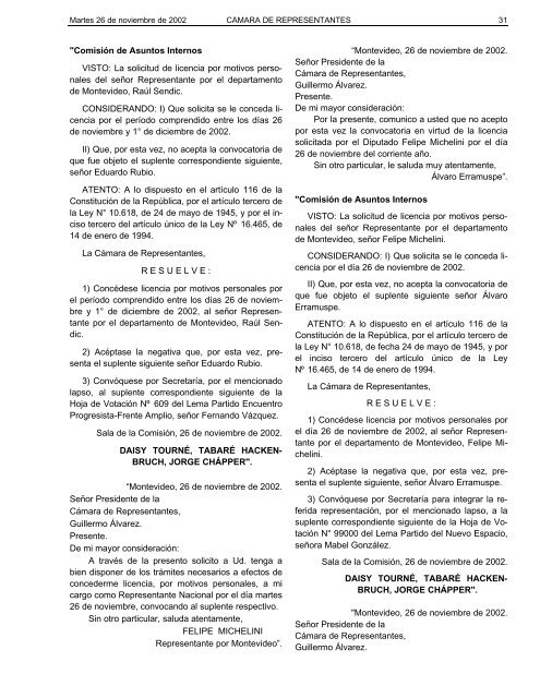 73Âº SesiÃ³n extraordinaria del 26 de noviembre ... - Poder Legislativo