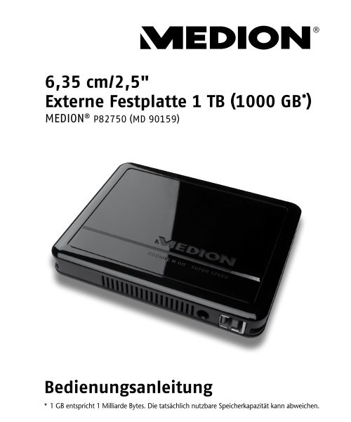 6 35 cm/2 5&quot; Externe Festplatte 1 TB (1000 GB ... - Medion