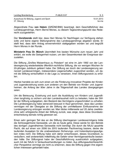 Landtag Brandenburg P-ABJS 5/37 Protokoll - Brandenburg.de