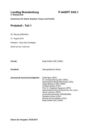 Landtag Brandenburg P-AASFF 5/42-1 Protokoll - Teil 1