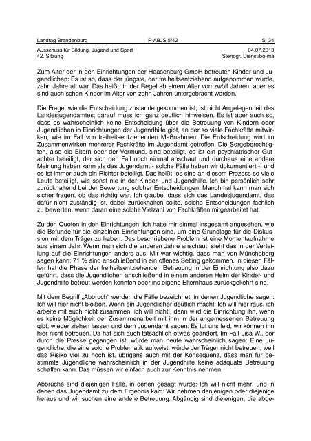 Landtag Brandenburg P-ABJS 5/42 Protokoll