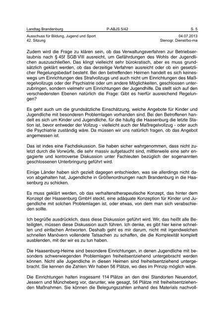 Landtag Brandenburg P-ABJS 5/42 Protokoll