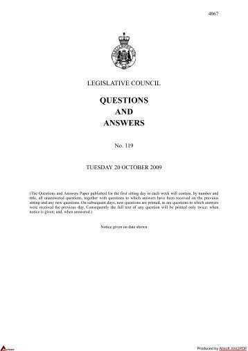 Questions & Answers Paper No. 119 - Parliament of New South ...