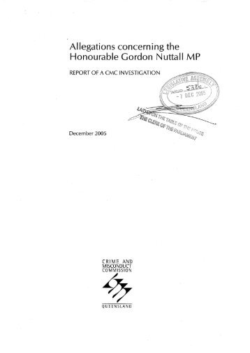 Allegations concerning the Honourable Gordon Nuttall MP