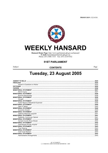 weekly hansard - Queensland Parliament - Queensland Government