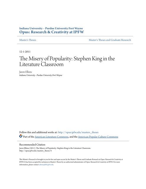 The Misery Of Popularity Stephen King In The Literature Classroom