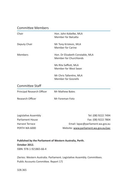 Key Performance Indicators - Parliament of Western Australia