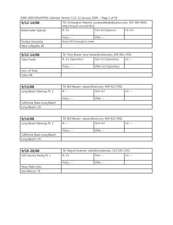 2008-2009 NFA/NPDA Calendar, Version 13 - National ...