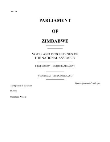 16 October 2013 No 10 - Zimbabwe Parliament