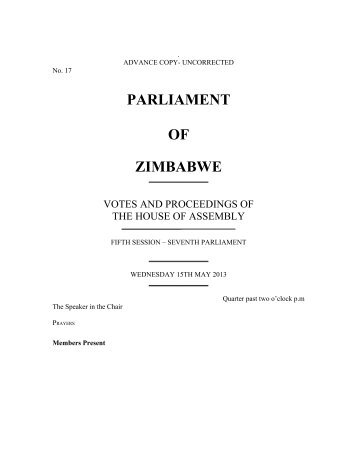 15 May 2013 No 17 - Zimbabwe Parliament