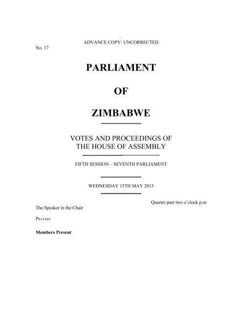 15 May 2013 No 17 - Zimbabwe Parliament