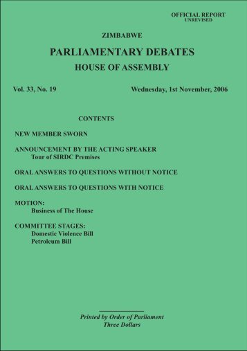 1 November 2006 No.33-19 - Zimbabwe Parliament