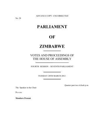 20 March 2012 Vol 28 - Parliament of Zimbabwe