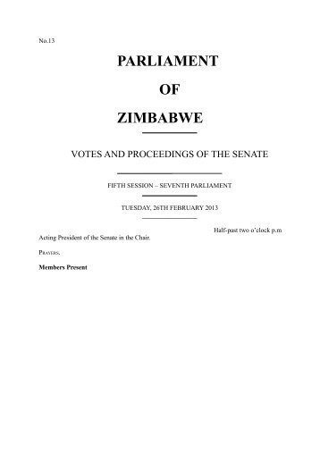 26 February 2013 Vol 13 - Zimbabwe Parliament