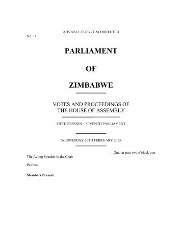 20 February 2013 Vol 11 - Zimbabwe Parliament