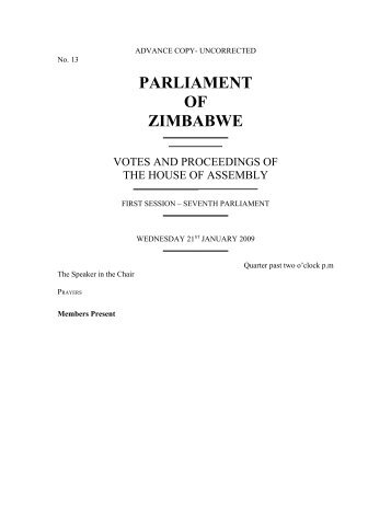 21 January 2009 No.13 - Zimbabwe Parliament