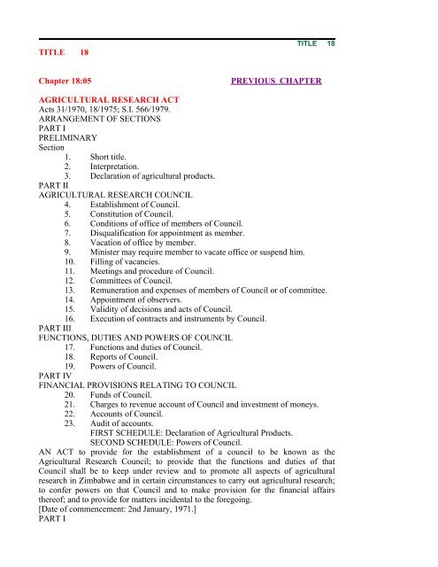 AGRICULTURAL RESEARCH ACT VOl.18 No.05 - Zimbabwe ...