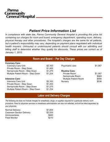 Patient Price Information List - Parma Community General Hospital