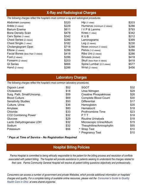 Patient Price Information List - Parma Community General Hospital